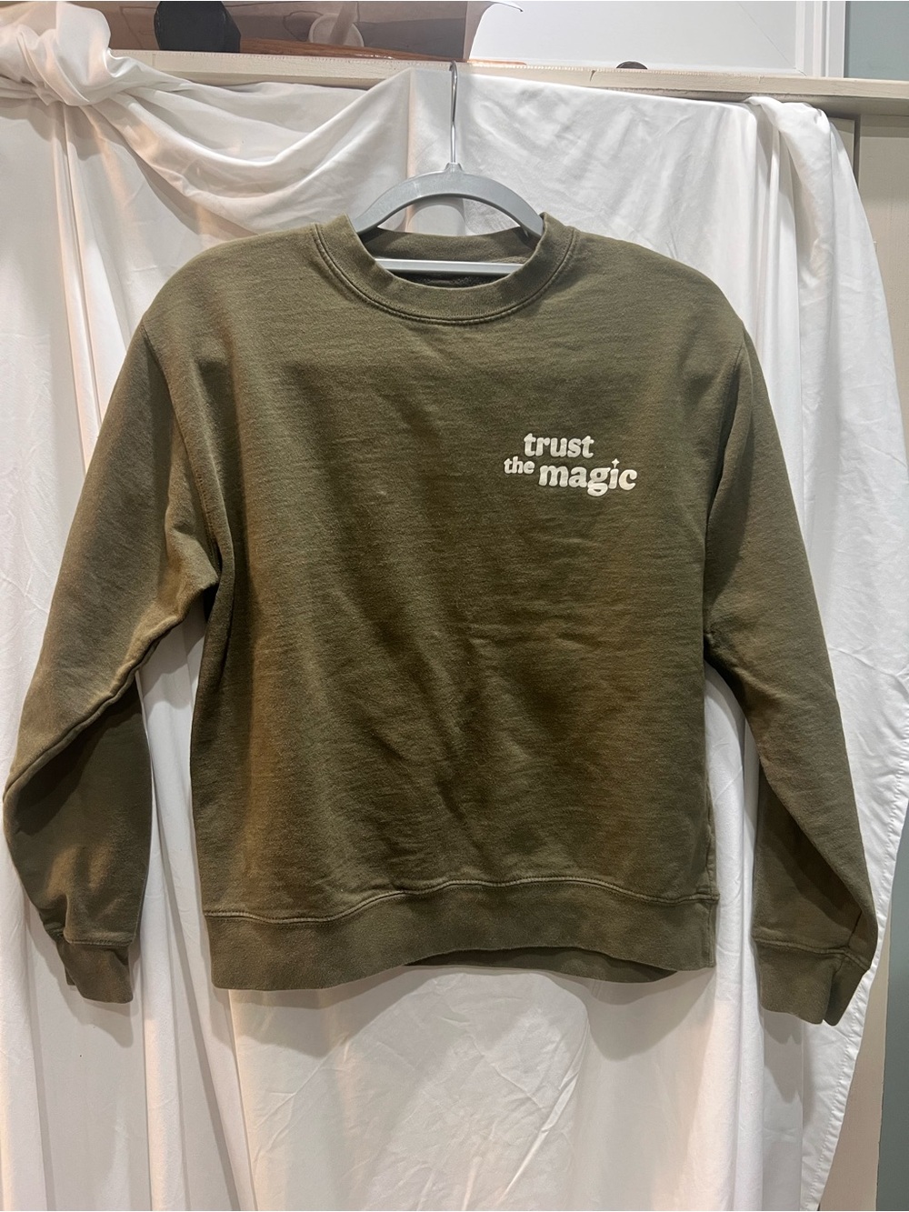 Angela Rose Home Trust the Magic Olive Green Crewneck Sweatshirt